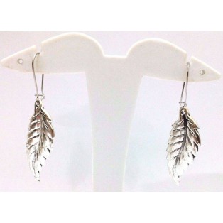 LEAF - Silver Oxidized Earring - Light Hook Dangle Drop Long- Fashion Novelty Gift